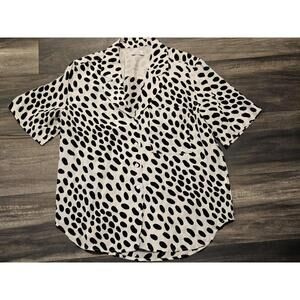 AYR The Pool Boy Button Down Shirt Hot Dot Cream Black Silk Viscose Top Sz M